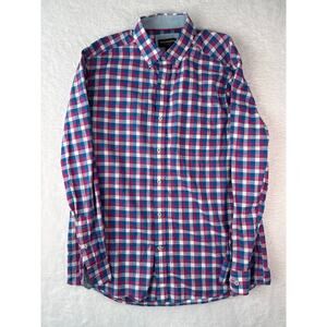 Johnston & Murphy Cotton Collared Shirt Men Size Large Pink Blue Plaid Button Up